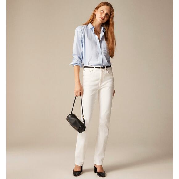 J.Crew 1996 Semi-Stretch Tall Straight Jeans WMNS 30T White Denim High-Rise Zip - Picture 1 of 6
